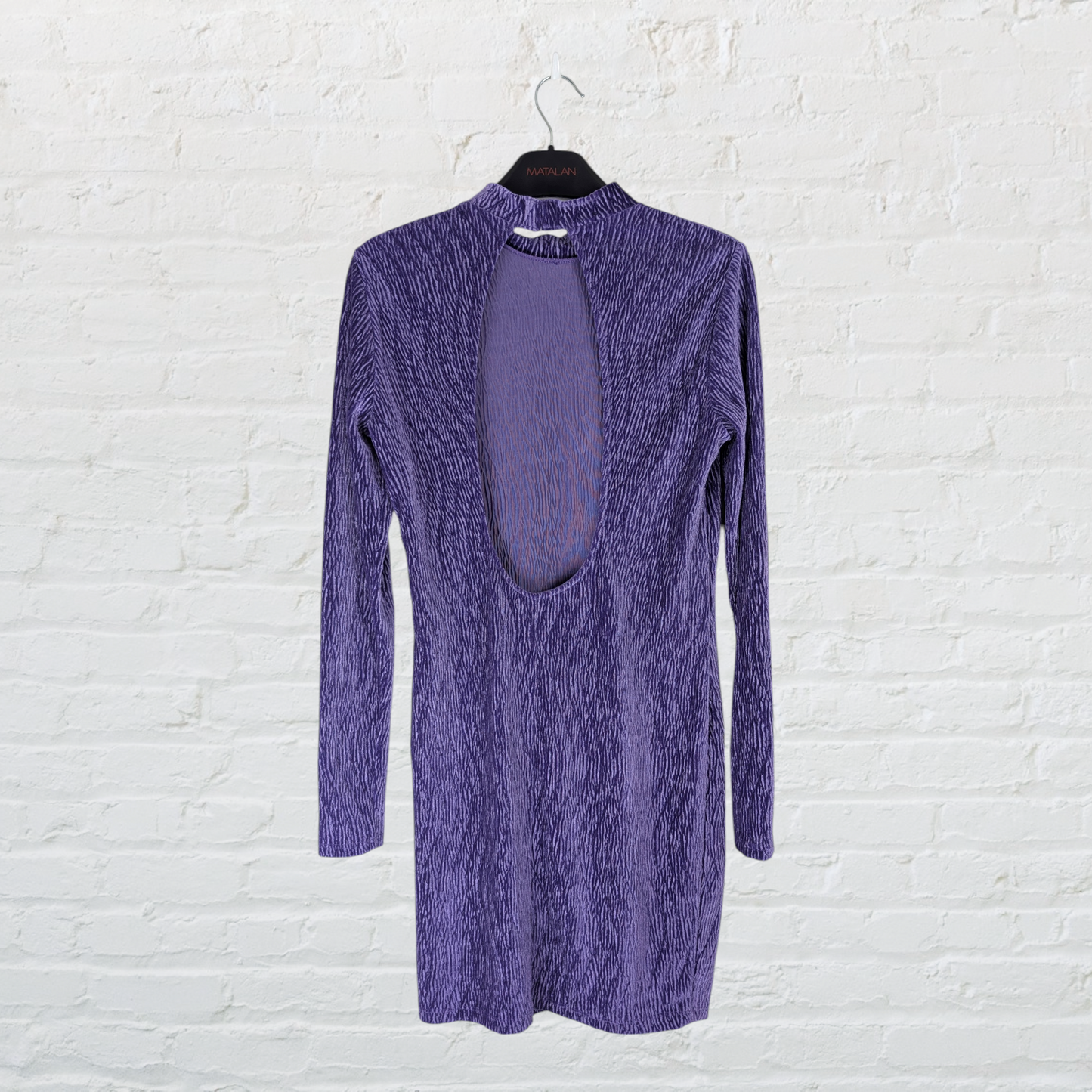 Purple Velour Open Back High Neck Mini Dress