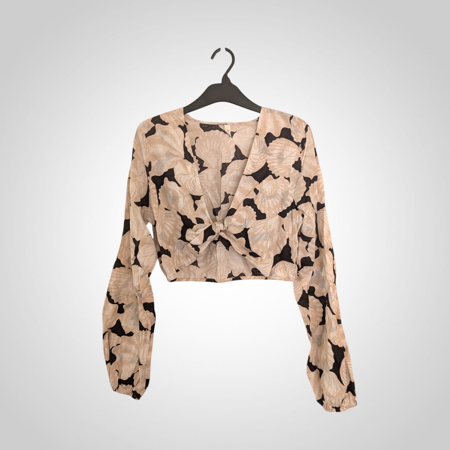 Linen Blend Shell Print Crop Top