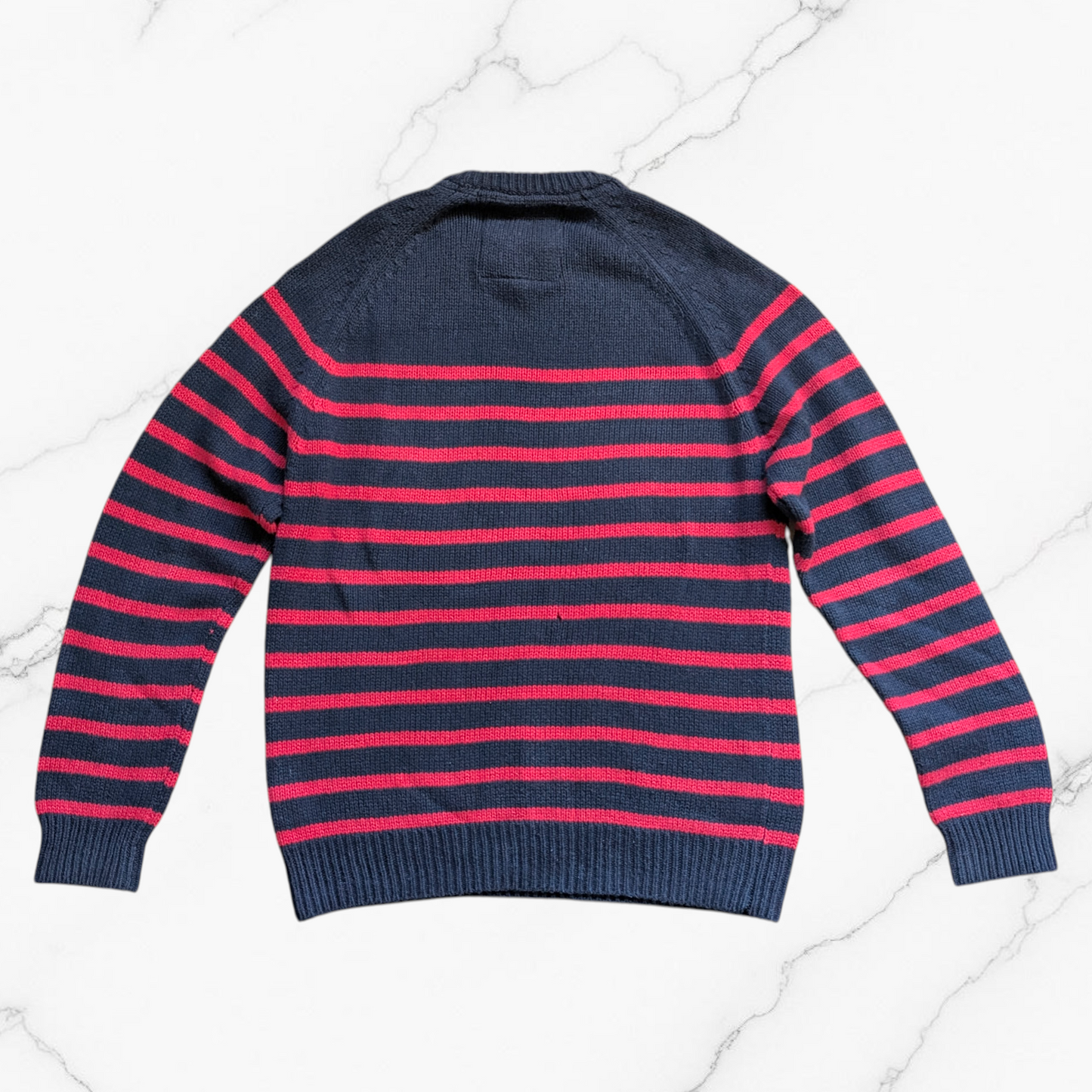 Vintage FatFace Men's Navy & Red Striped Wool-Blend Jumper