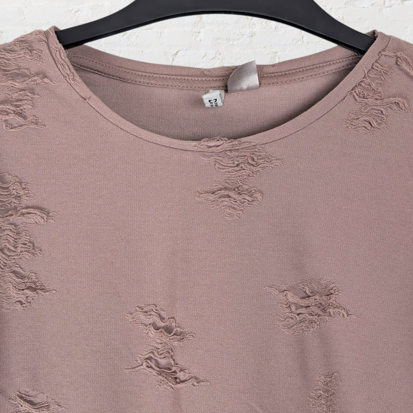 Dusty Pink Distressed Longline Long Sleeve Top