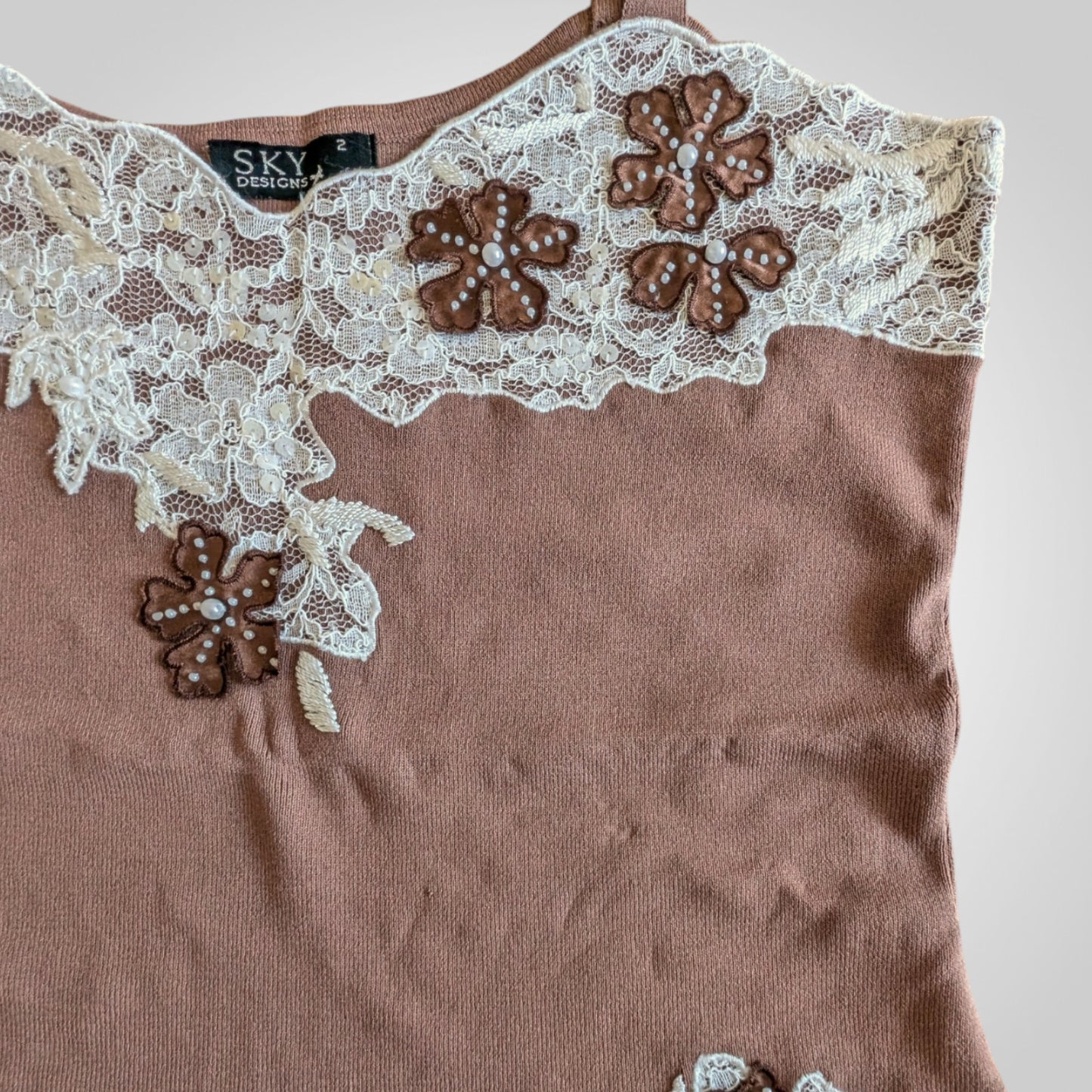 00s Brown Fairycore Applique Cami