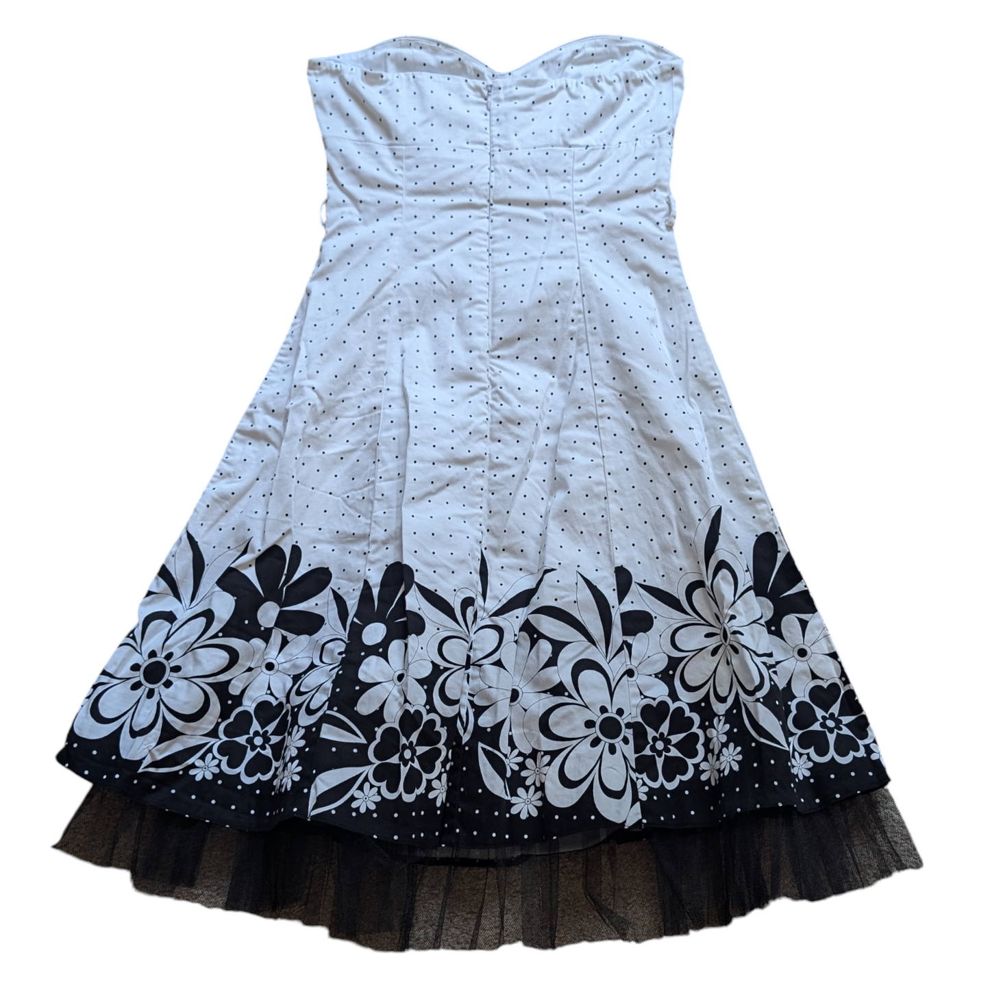 00's White & Black Floral Prom Dress