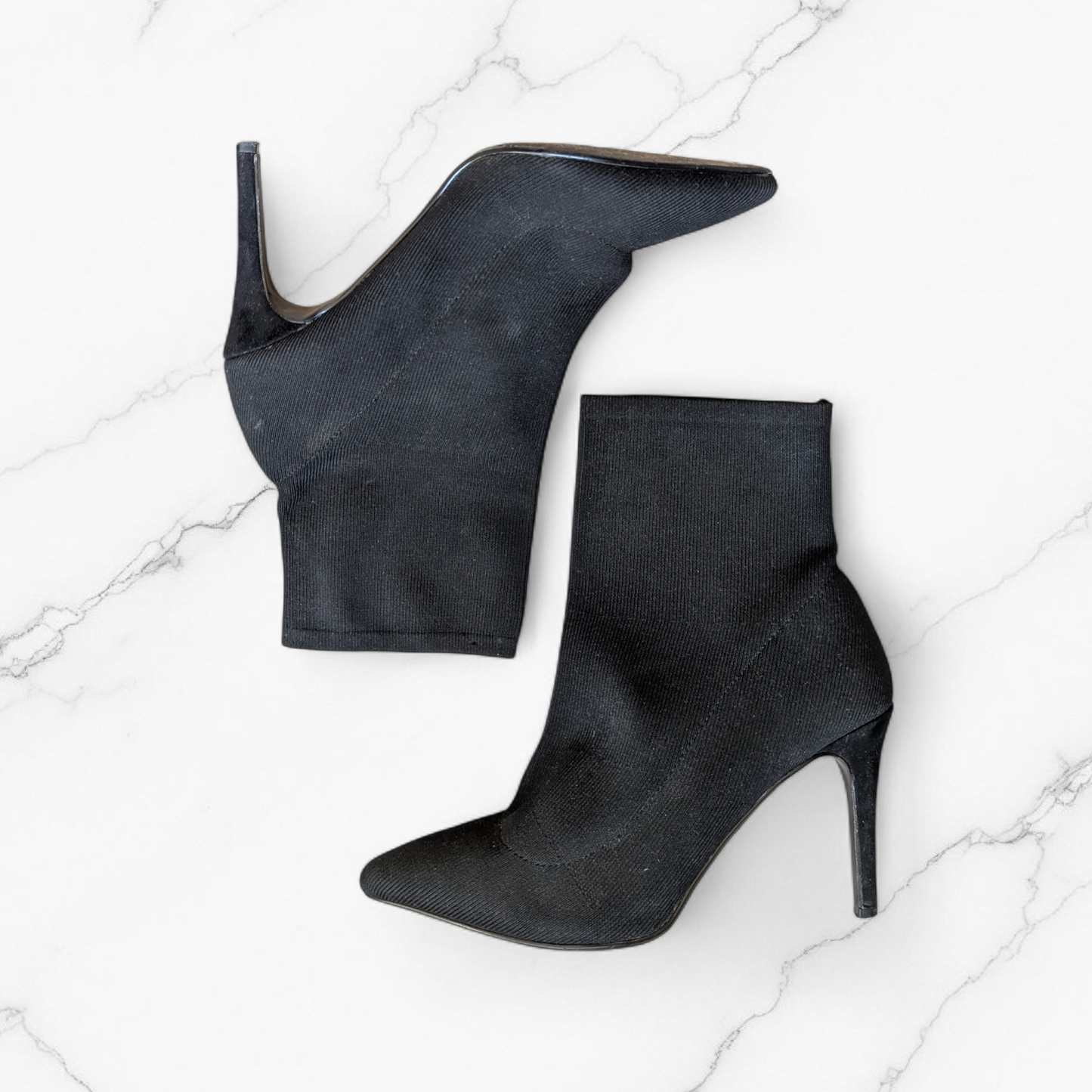 Black Ribbed Sock Boots - Size 6