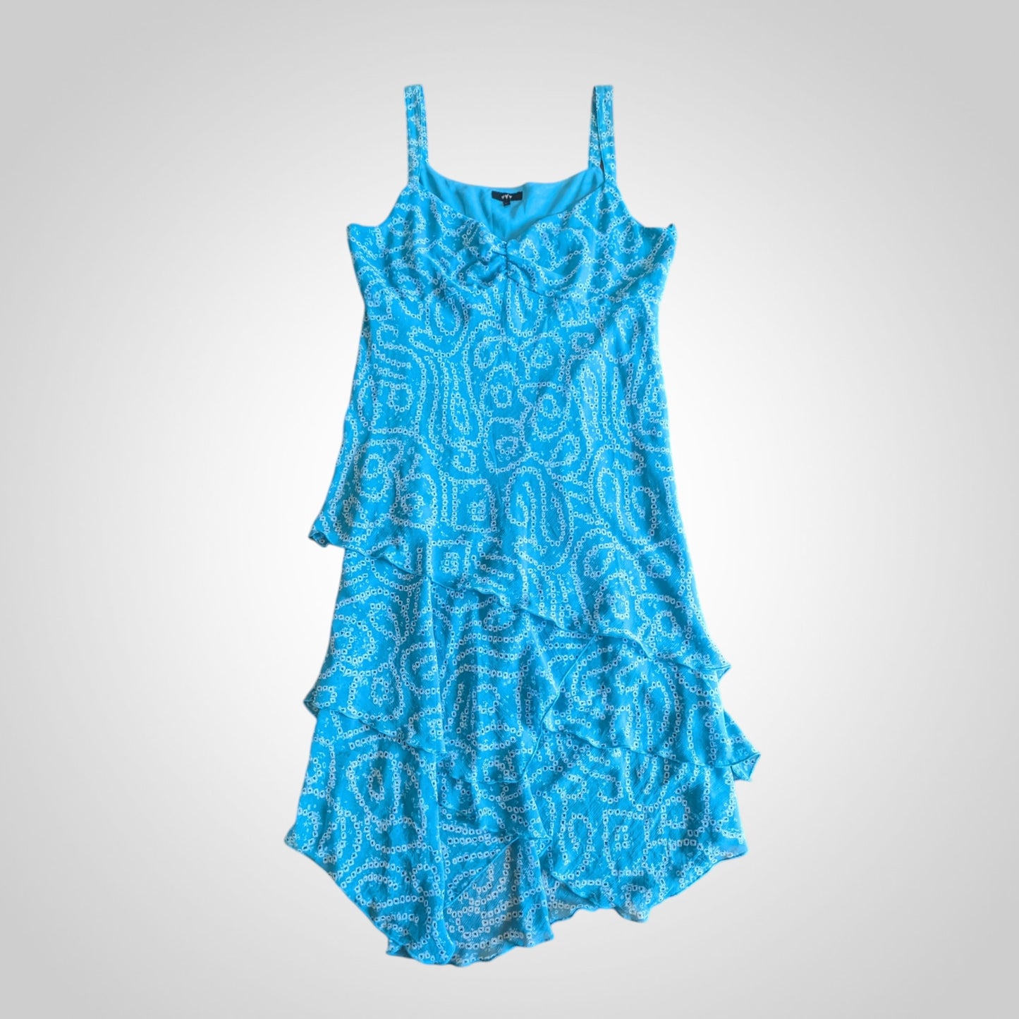 00s Blue Paisley Asymmetric Tiered Dress