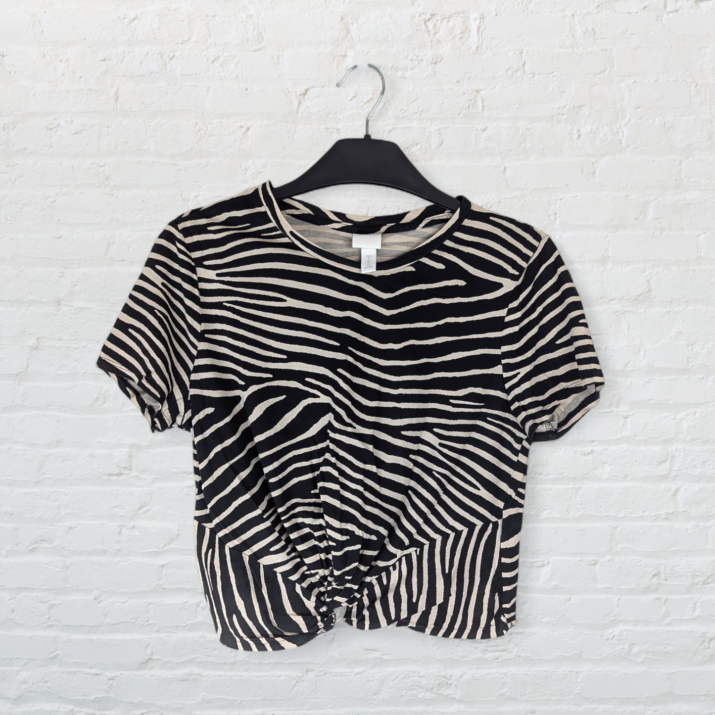 Zebra Print Knot Front Cotton Cropped Top