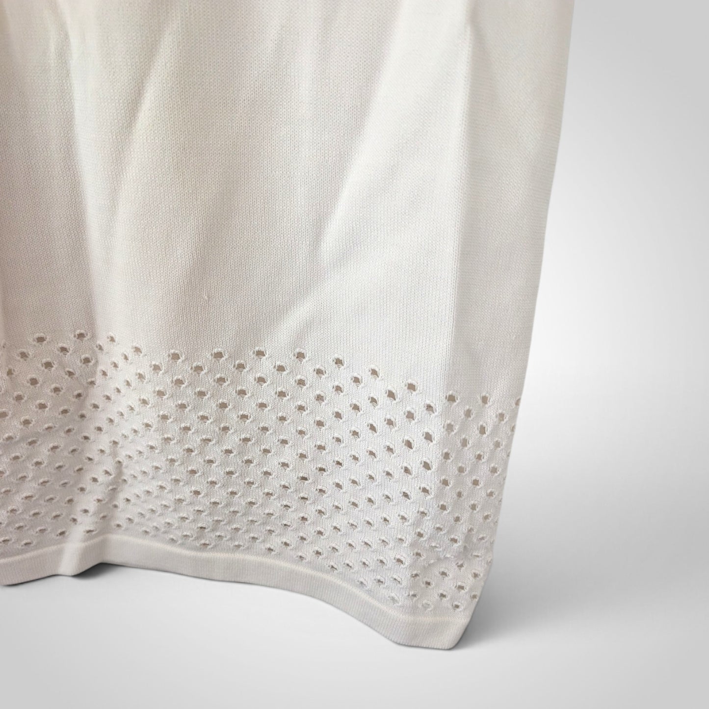 Off White Knit Eyelet Cutout Sleeveless Shift Dress