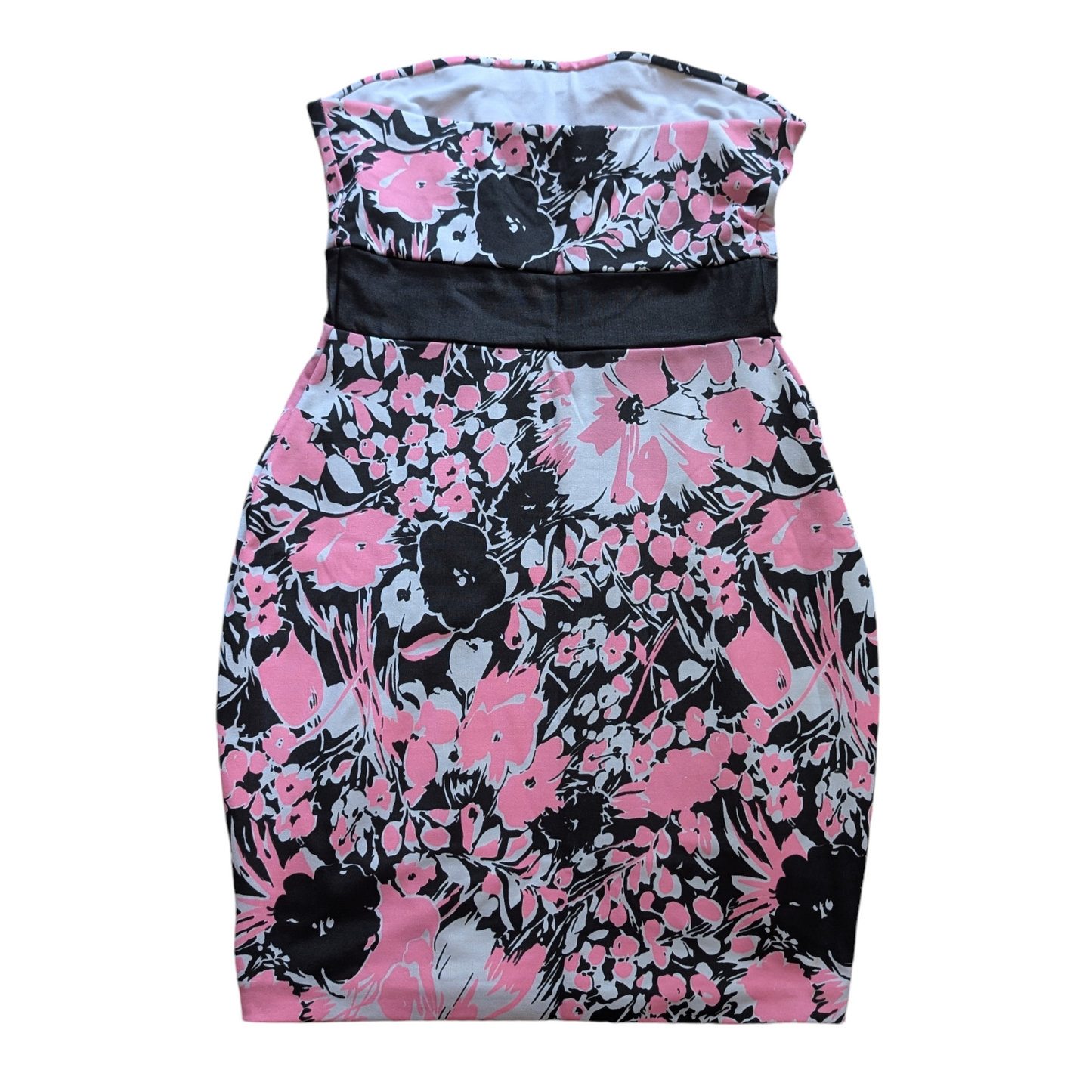 00's Jane Norman Pink & Black Floral Strapless Dress