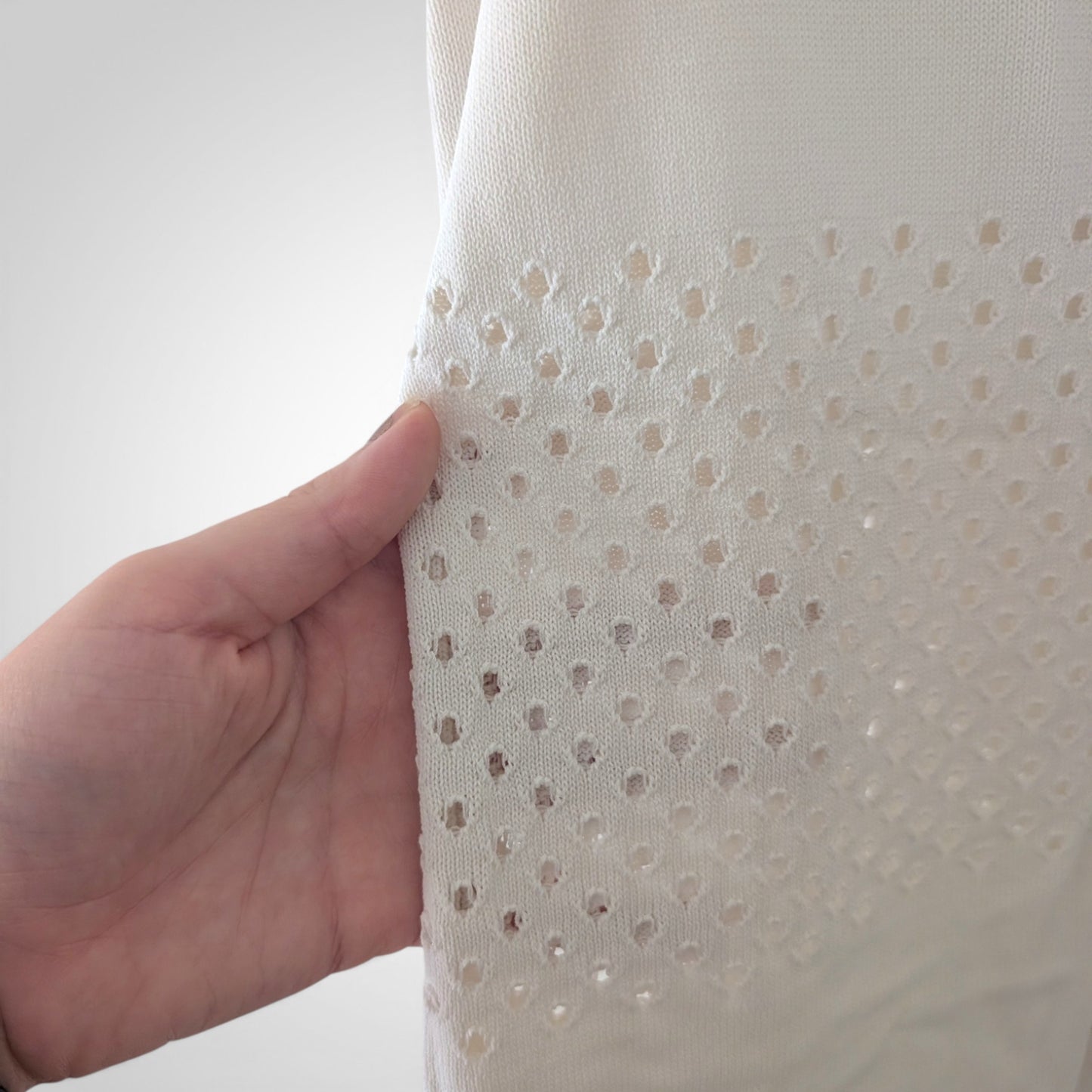 Off White Knit Eyelet Cutout Sleeveless Shift Dress