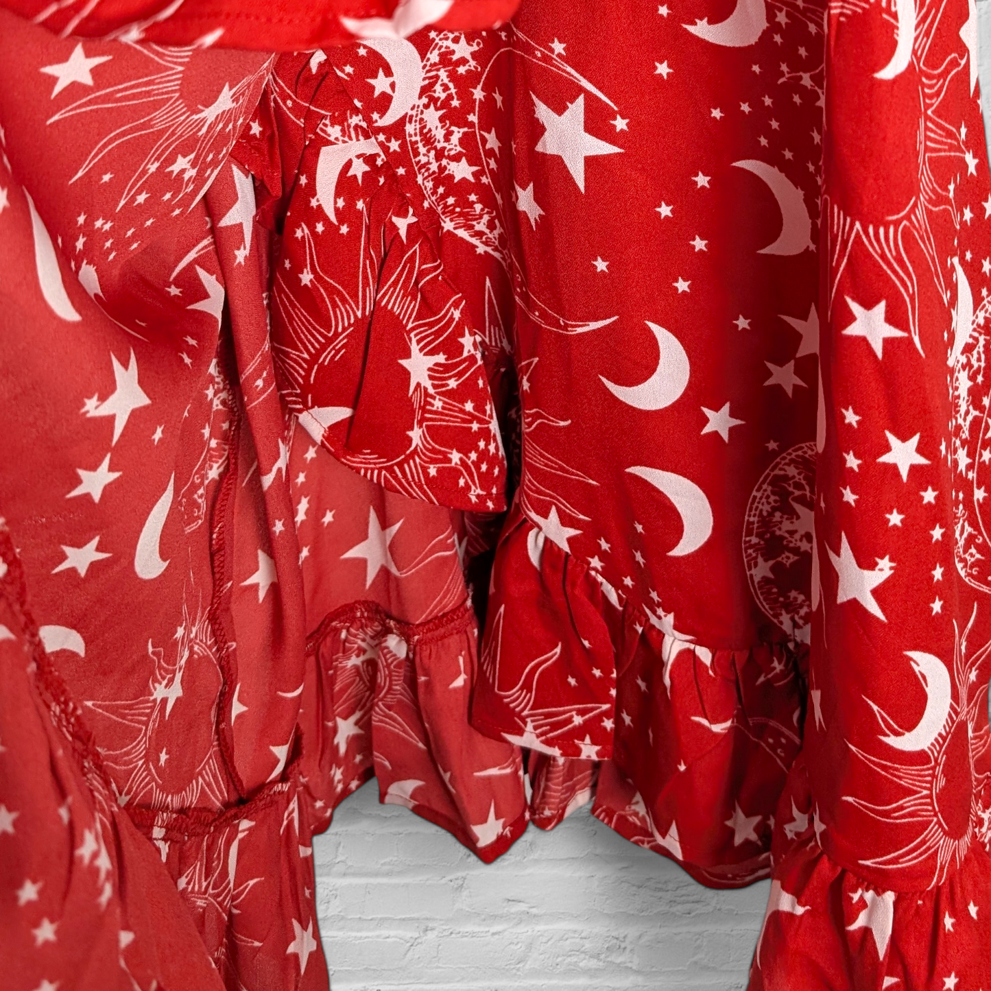 Celestial Red & White Faux Wrap Mini Dress