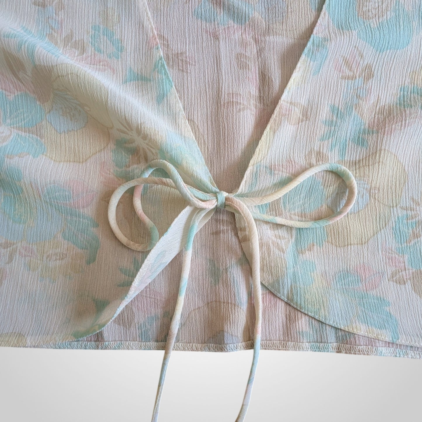 00s Pastel Floral Tie-Front Sheer Top