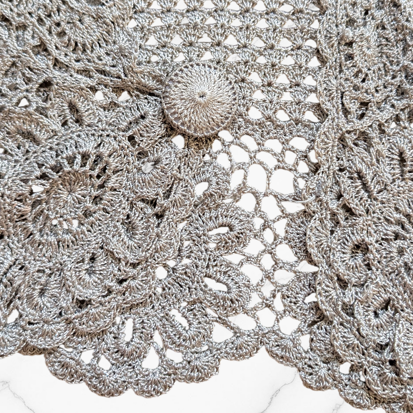 00's Silver Sparkle Crochet Open Knit Top