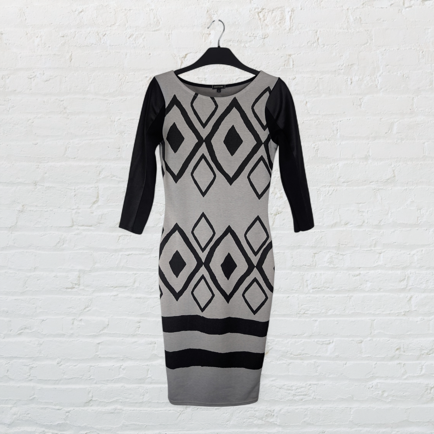 Grey & Black Diamond Pattern Column Dress
