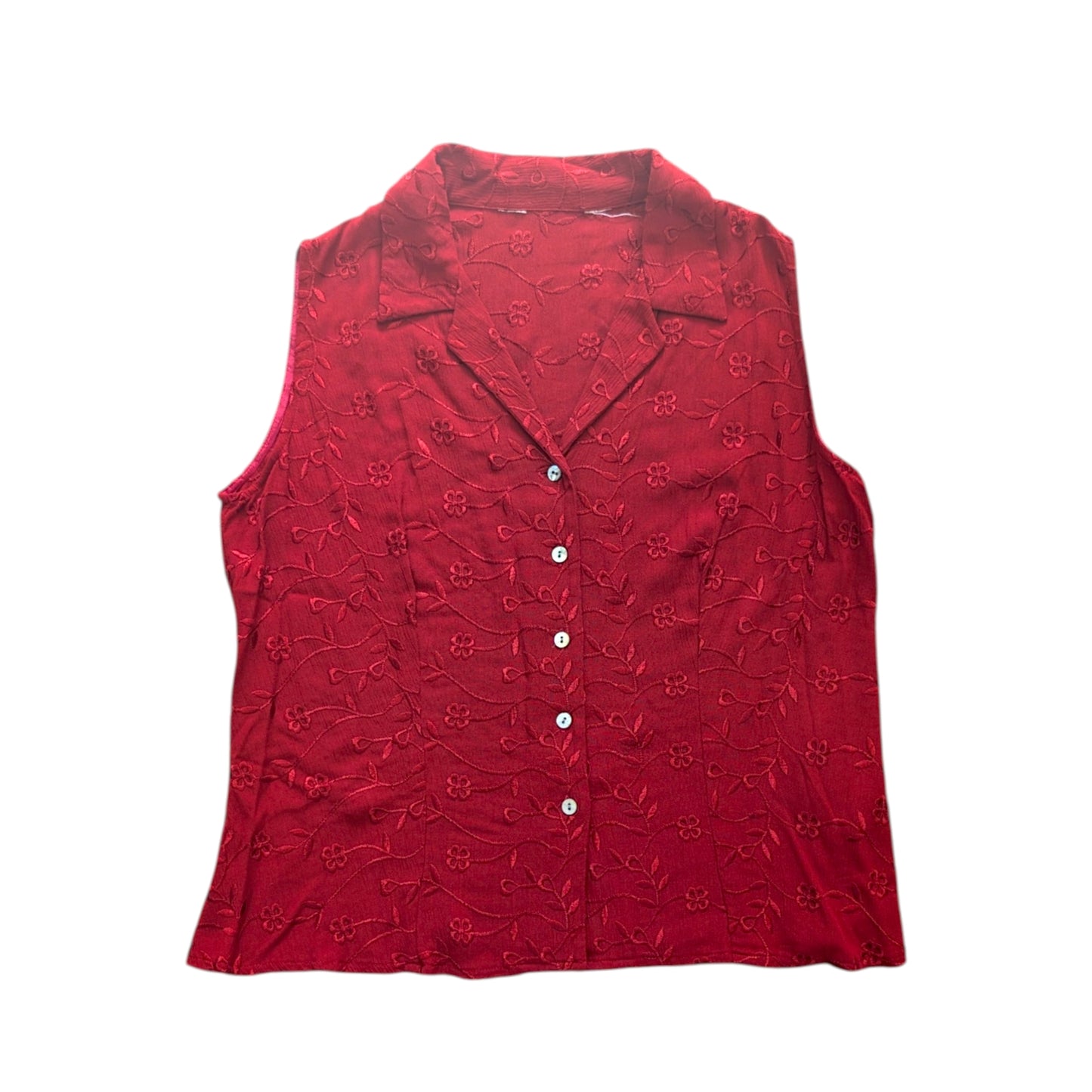 00's Red Embroidered Floral Sleeveless Blouse